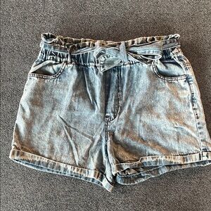 Women’s Light Blue Denim Paperbag Waist Shorts